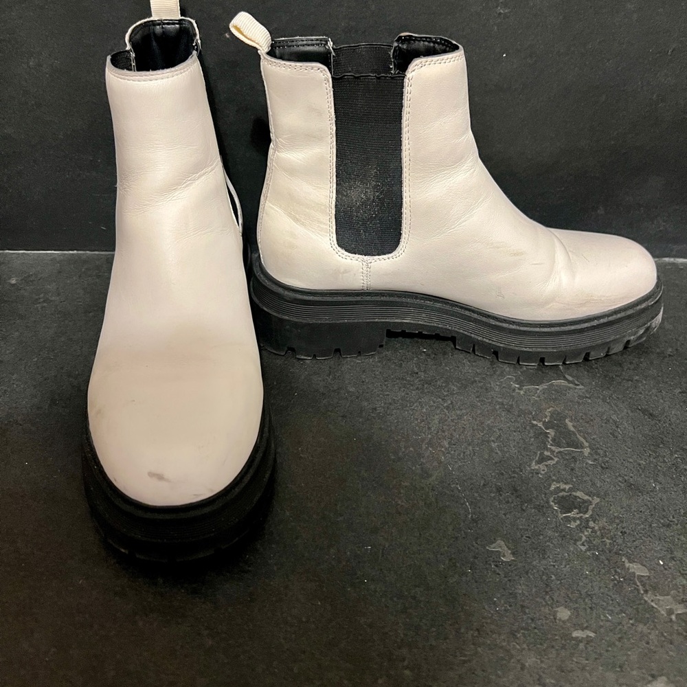 Marc Fisher White Ankle Boots with Black Sole
